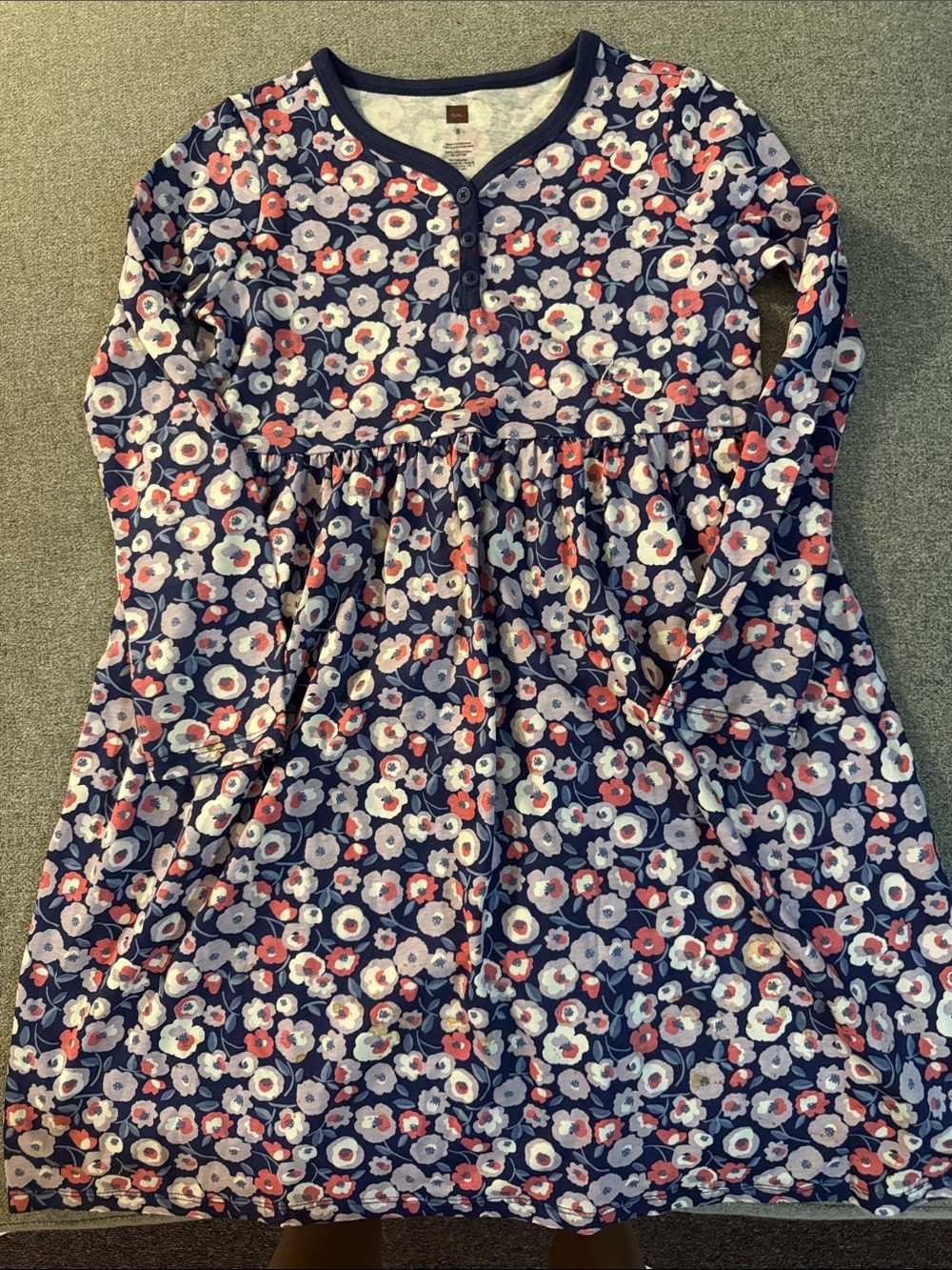 3/$15- Girls' Navy Floral Long-Sleeve Dress